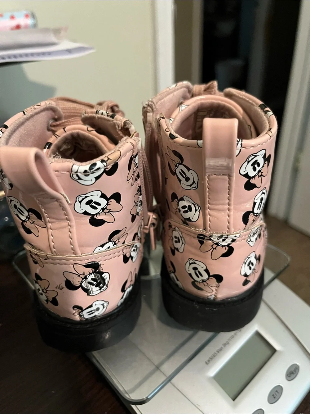 Girls' Pink Minnie Mouse Print Lace-Up Boots